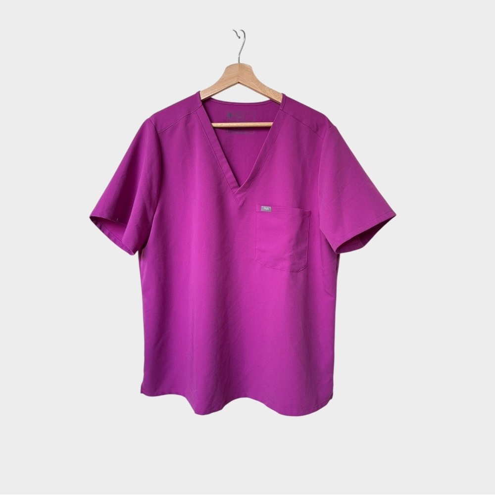 Figs Catarina Scrub Top - Bright Fuschia Pink, One Pocket, XXL